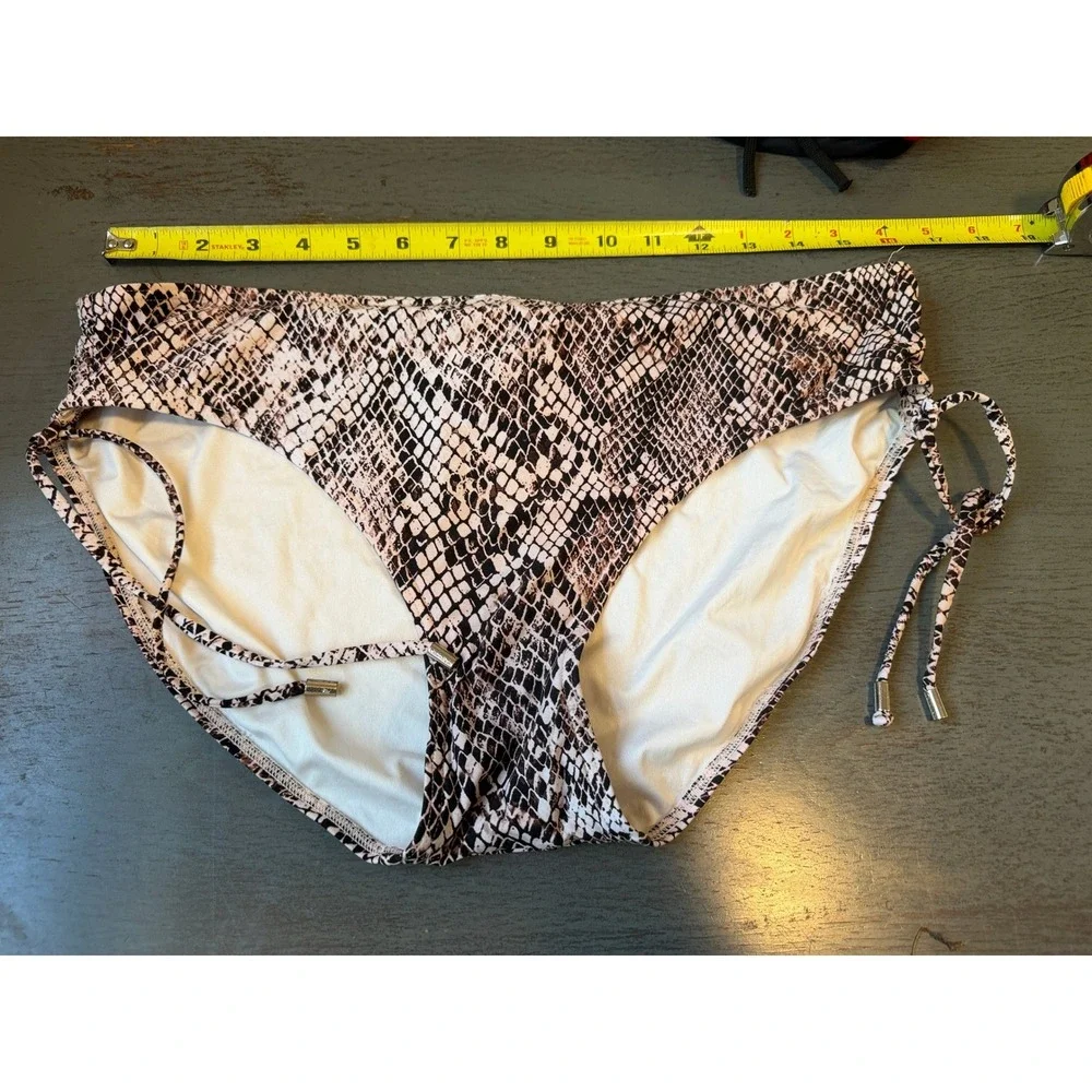 Calvin Klein Womens Snakeskin Print High Waist Bikini Bottom Side Tie XL Brown